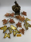 METAL BUTTERFLY AND MAPLE LEAF WALL HANGING AND METAL FIGURINE