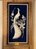 ASIAN FRAMED CARVED MOTHER OF PEARL AND ABALONE 3D PICTURE