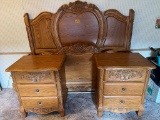 ANTIQUE WOOD BED FRAME AND MATCHING NIGHTSTANDS