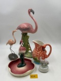 FLAMINGO FIGURINES, PITCHER AND TRAY