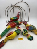 VINTAGE CERAMIC HANGING BIRDS AND PERCHES