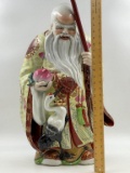 PAINTED ASIAN CERAMIC STATURE OF OLD MAN