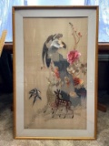 FRAMED ASIAN SILK TREAD PAINTING