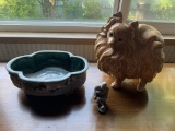 CERAMIC DOG FIGURINE AND CERAMIC PLANTER