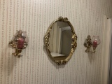 MIRROR AND PAIR OF CANDLE HOLDERS