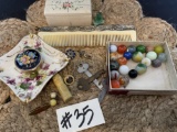 MARBLES, VINTAGE COMB AND MORE
