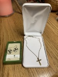 CROSS NECKLACE AND EARINGS