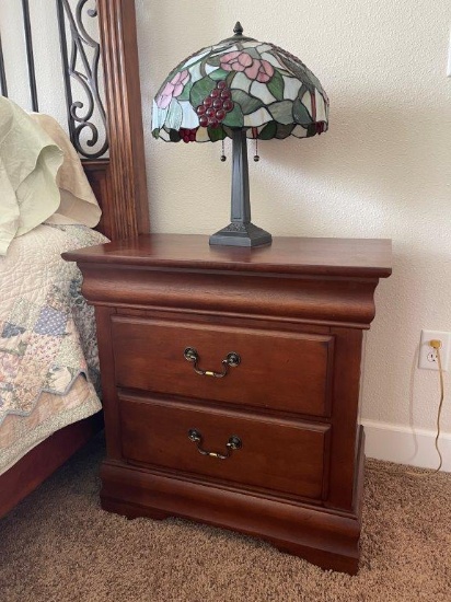 HOME FURNISHINGS: NIGHT STAND AND STAINED GLASS LAMP