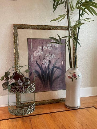 HOME DÉCOR: FRAMED PRINT AND FAUX PLANTS