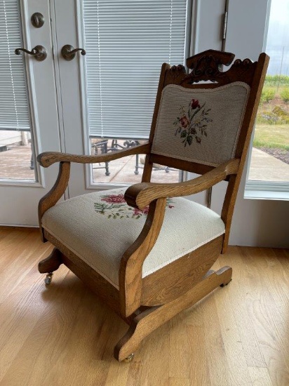 ANTIQUE NEEDLE POINT ROCKING CHAIR