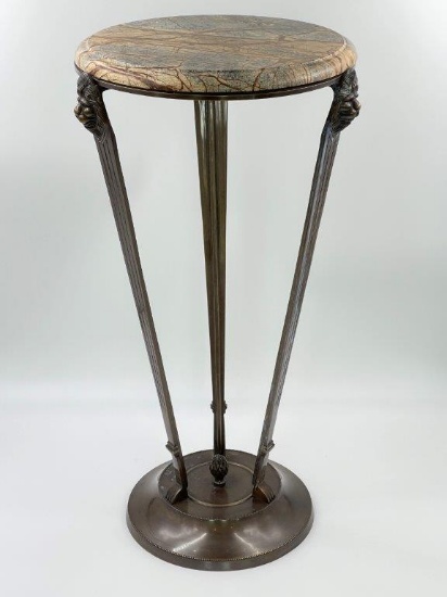 HOME FURNISHINGS: END OR ACCENT TABLE WITH A MARBLE TOP AND METAL BASE