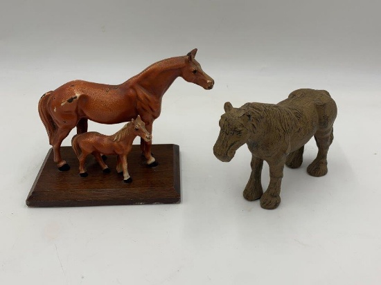 2X VINTAGE CAST IRON HORSE FIGURINES