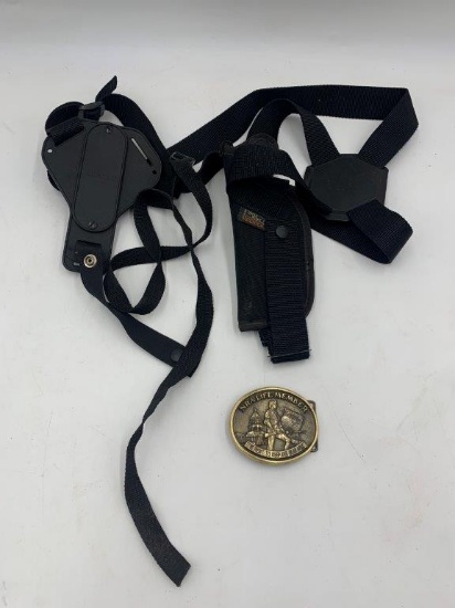 GUN HOLSTER & NRA BELT BUCKLE