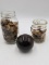 2X JARS FILLED WITH COLLECTED ROCKS AND STONE SPHERE/BALL