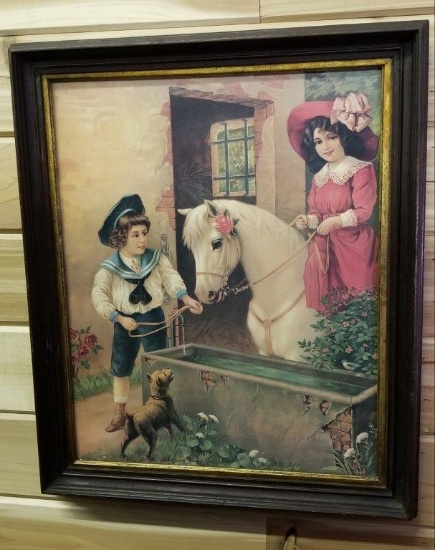 ANTIQUE CHILD'S SCENE FRAMED PRINT