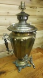 LARGE ANTIQUE BRASS 19TH CENTURY WATER DISPENSER CONVERTED TO A LAMP