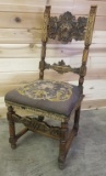 ORNATE WOOD CHAIR WITH STITCHED SEAT