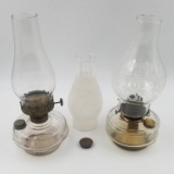 2X OIL LAMPS & SPARE OIL LAMP CHIMNEY