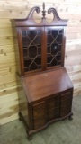 FURNITURE - SECRETARY DESK WITH GLASS DOOR DISPLAY SHELVES