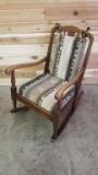 FURNITURE - WOODEN ROCKING CHAIR WITH SOUTHWESTERN STYLE FABRIC CUSHIONS