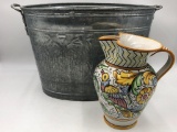 TIN TUB AND CERAMIC PITCHER