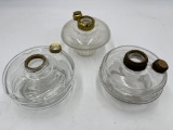 THREE GLASS OIL LAMP BASES