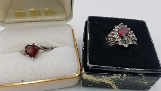 JEWELRY- TWO GARNET RINGS