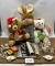 VINTAGE DOG STATUES, STUFFED ANIMALS, CARD GAMES, RECORDER