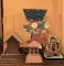 VARIOUS BIRD HOUSES, WALL HANGER, AND PLANT STAND