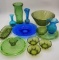 VINTAGE GREEN AND BLUE GLASSWARE