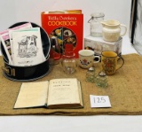 VINTAGE COOKBOOK AND VARIOUS COOKWARE