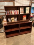 TWO WOOD BOOKSHELVES WITH ASSORTED BOOKS