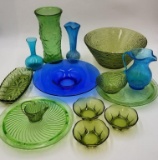 VINTAGE GREEN AND BLUE GLASSWARE