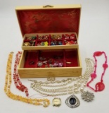 COLLECTION OF COSTUME JEWELRY IN VINTAGE BOX