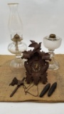 CUCKOO CLOCK AND OIL LAMPS