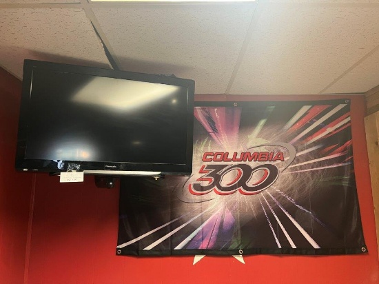 PANASONIC TV, TV MOUNT AND COLUMBIA 300 FLAG