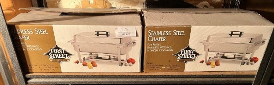 TWO STAINLESS STELL CHAFERS IN THE BOXES
