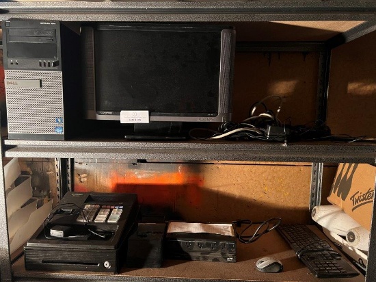 SHARP CASH REGISTER, COMPUTER TOWER AND MONITOR