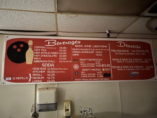 VYNL MOLALLA BOWLING ALLEY BEVERAGE AND DESSERT SIGN