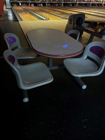 BRUNSWICK BOWLING BISTRO TABLE WITH TWO SETS OF SWIVEL CHAIRS