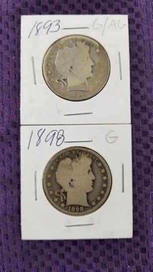 2 BARBER HALF DOLLARS.