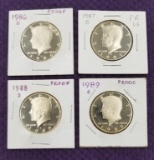 4 CAMEO PROOF KENNEDY HALF DOLLARS. CLAD.