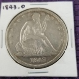 1843 NEW ORLEANS SEATED LIBERTY HALF DOLLAR.