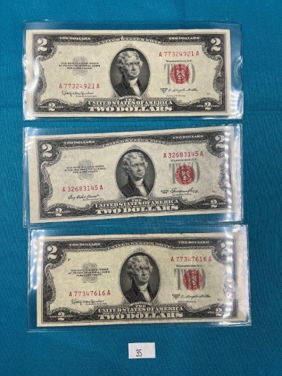 3 Two Dollar U.S. Notes.