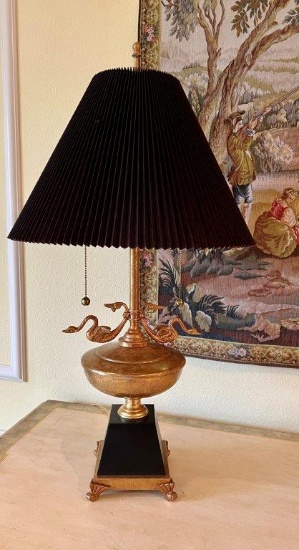 GILDED LAMP WITH BLACK SHADE
