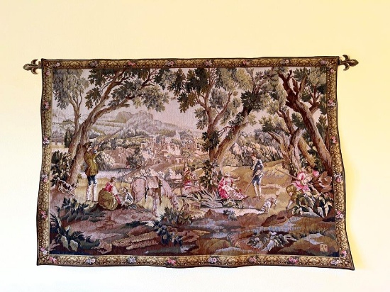 FRENCH WOVEN TAPESTRY, THE HUNTER'S STOPOVER