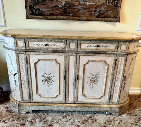 FLORAL ACCENTED CURVED SIDEBOARD