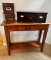 WOODEN DESK WITH ORGANIZER BOXES LOT