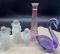PURPLE GLASS SWAN, PINK VASE, AND ANGELS