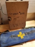 VINTAGE FIRST AID WALL CABINET AND BAG